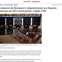 El nmero de fusiones y adquisiciones en Espaa aumenta un 20% hasta junio, segn TTR